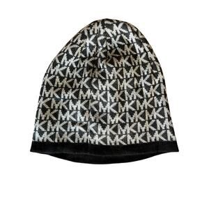 MK Michael Kors Grey Black Initial Logo Beanie Winter Hat OS